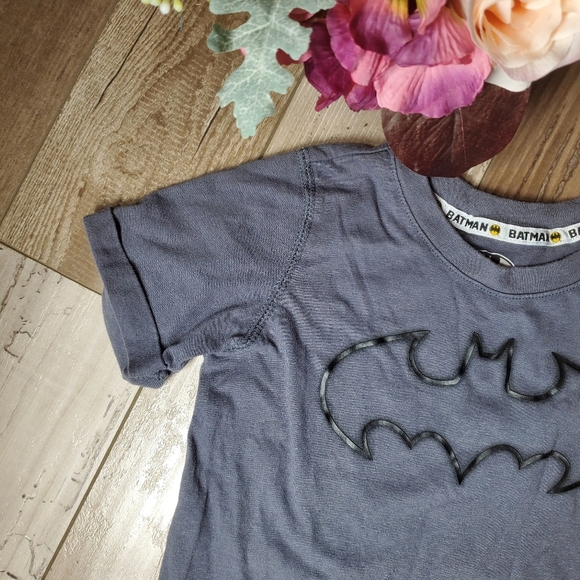 Batman Logo Gray and Black Toddler Boy Graphic Cuffed Sleeve T-Shirt Size 4T EUC - Picture 6 of 7